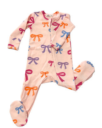 Multi Bright Bows Baby Rib Zipper Footie from Anderson Parker