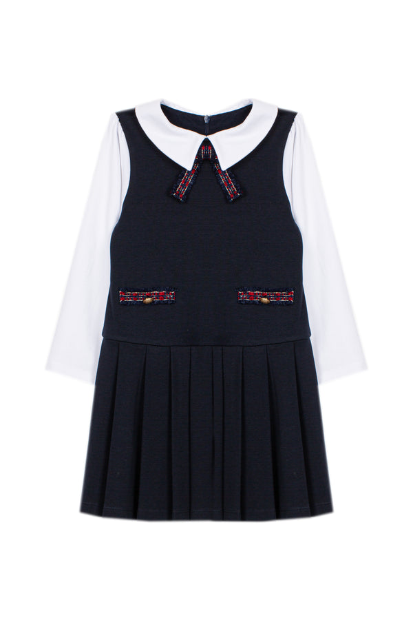 Navy Blue Dress with Tweed Details from Anderson Parker