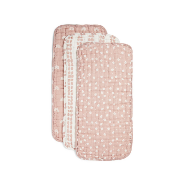ORGANIC MUSLIN BURP CLOTHS, 3 PACK - DESERT PINK + IVORY from Anderson Parker