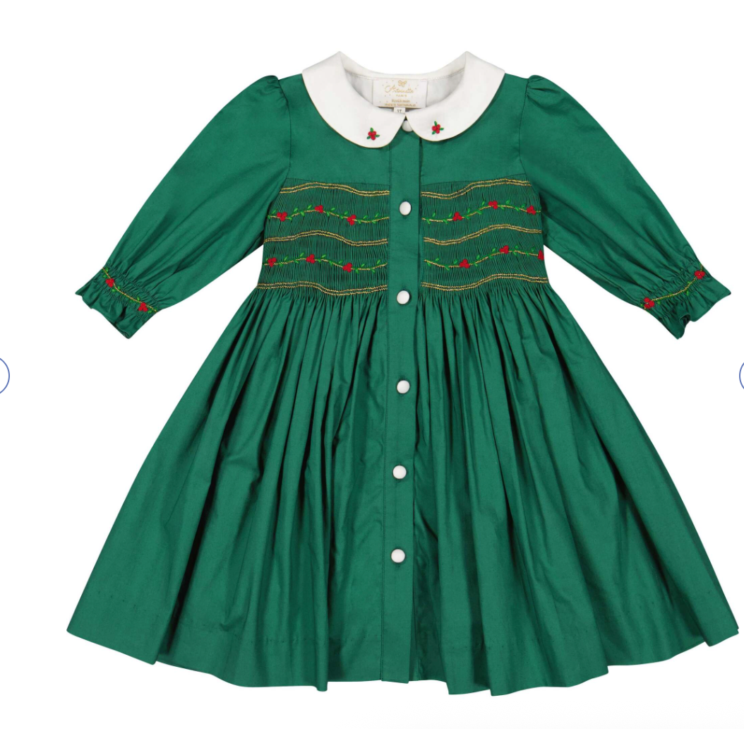 Olympe Green Smocked Christmas Dress from Anderson Parker