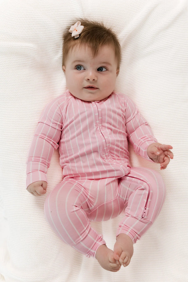 Orchard Pink Stripe Zipper Romper from Anderson Parker