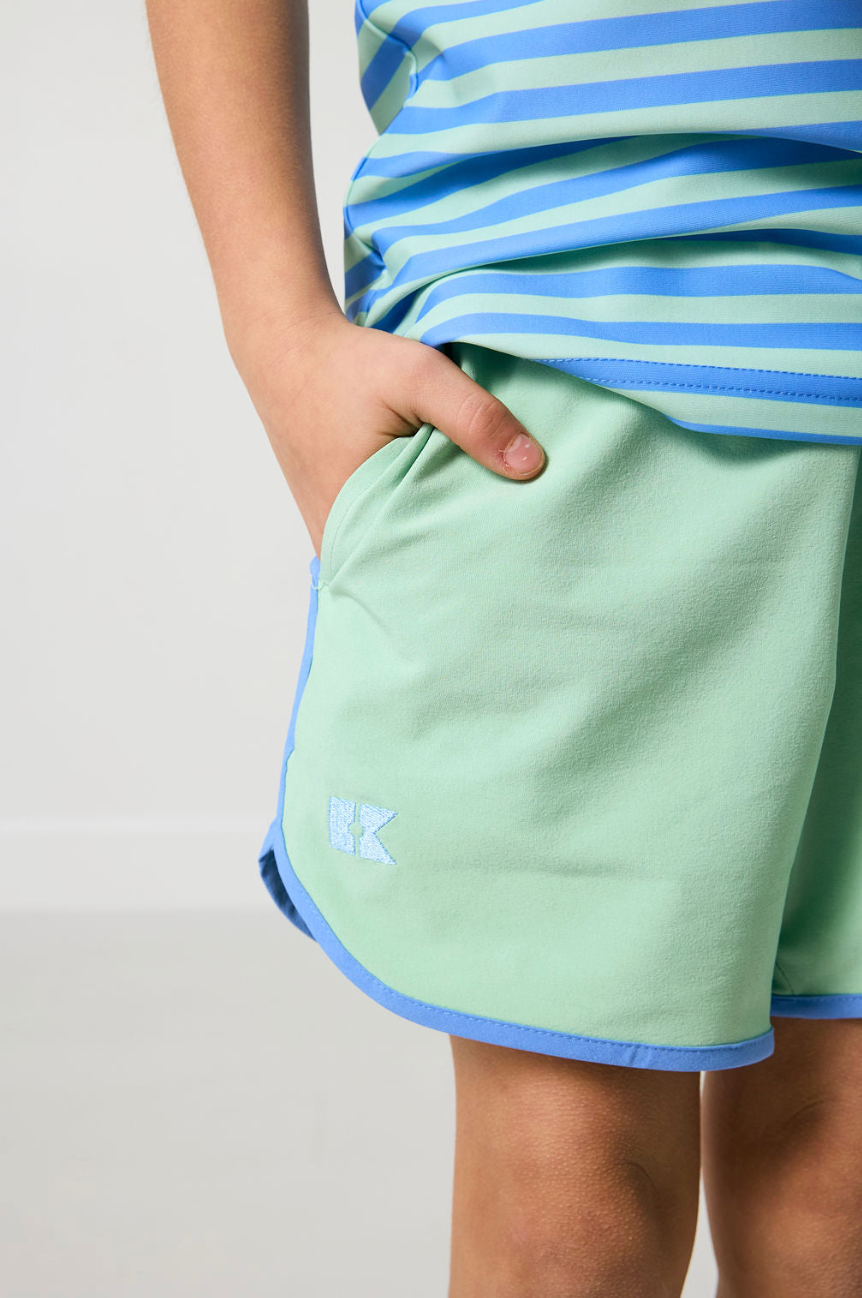 Palm Green Retro Super Short With Sky Blue Piping from Anderson Parker