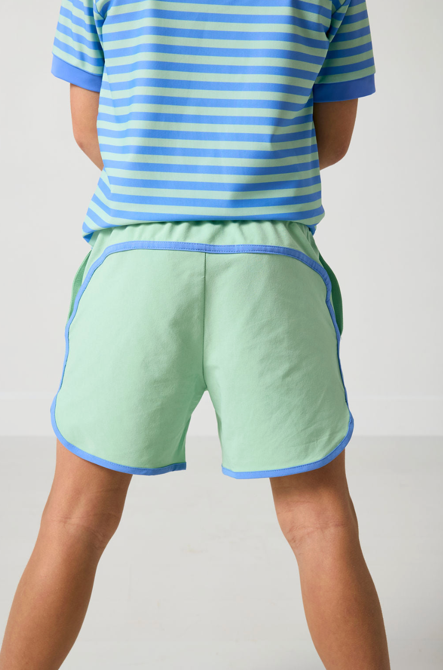 Palm Green Retro Super Short With Sky Blue Piping from Anderson Parker