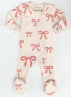 Pink Bows Baby Rib Zipper Footie from Anderson Parker