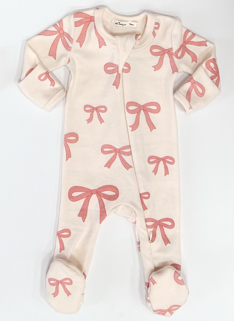 Pink Bows Baby Rib Zipper Footie from Anderson Parker