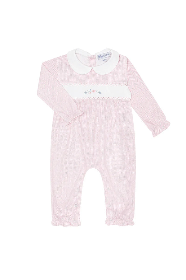 Pink Herringbone Embroidered Playsuit - Flowers from Anderson Parker