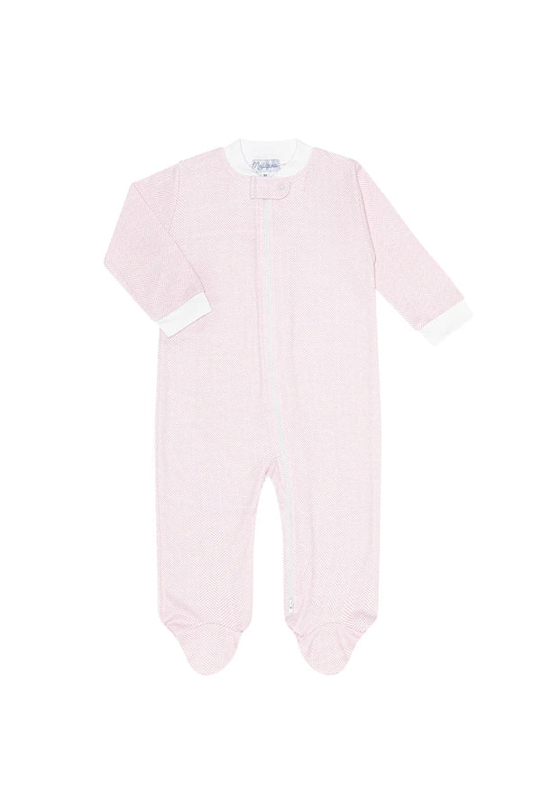 Pink Herringbone Zipper Footie from Anderson Parker