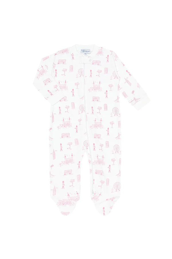 Pink London Toile Zipper Footie