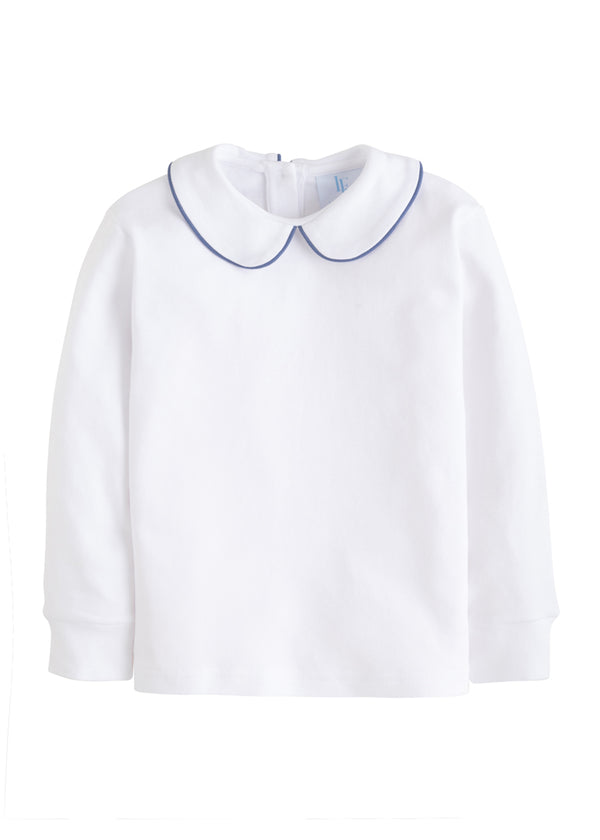 Piped Peter Pan Shirt - Gray Blue from Anderson Parker