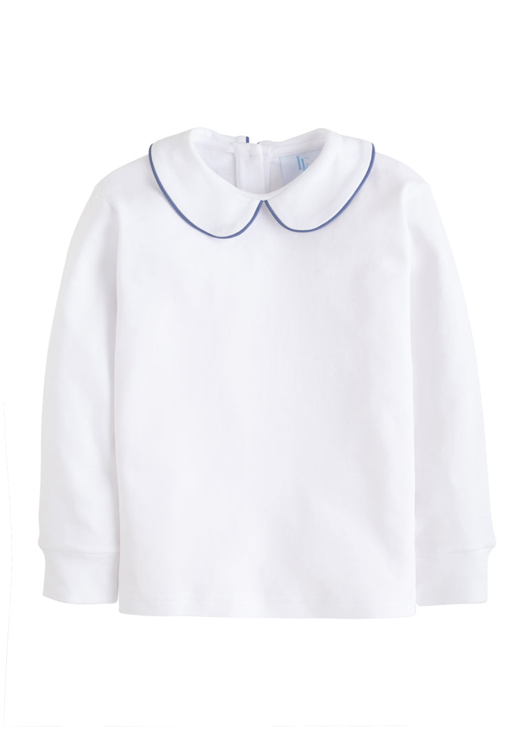 Piped Peter Pan Shirt - Gray Blue from Anderson Parker