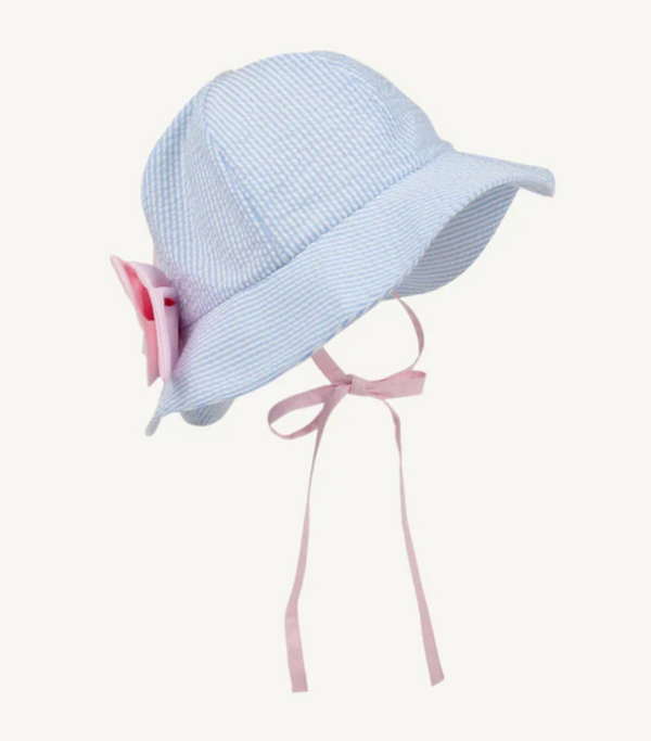 Pippa Petal Hat - Breakers Blue Seersucker with Palm Beach Pink from Anderson Parker