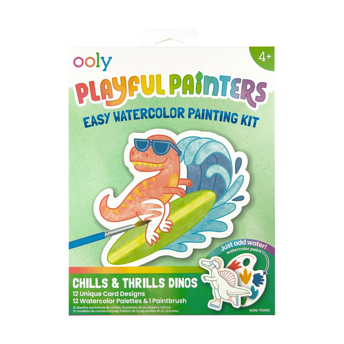 Playful Painters Easy Watercolor Painting Kit - Chills & Thrills Dinos - 12 Cards 12 Palettes 1 Paintbrush from Anderson Parker