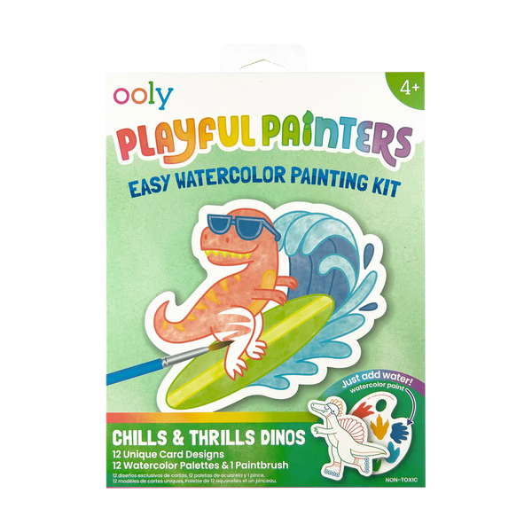 Playful Painters Easy Watercolor Painting Kit - Chills & Thrills Dinos - 12 Cards 12 Palettes 1 Paintbrush from Anderson Parker