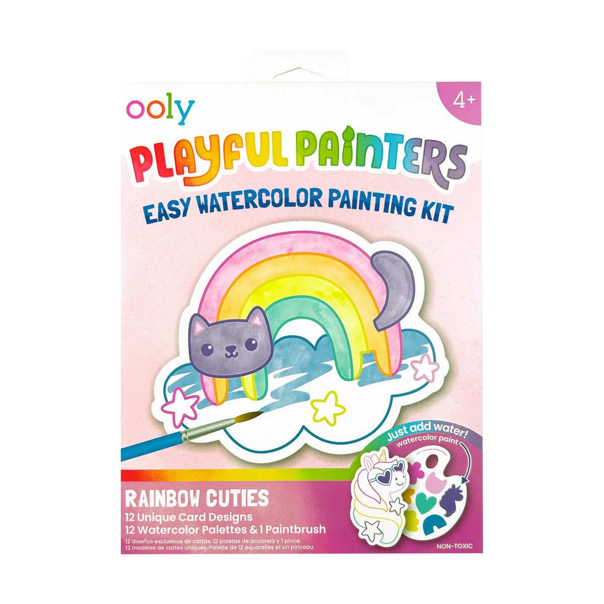 Playful Painters Easy Watercolor Painting Kit - Rainbow Cuties - 12 Cards 12 Palettes 1 Paintbrush from Anderson Parker