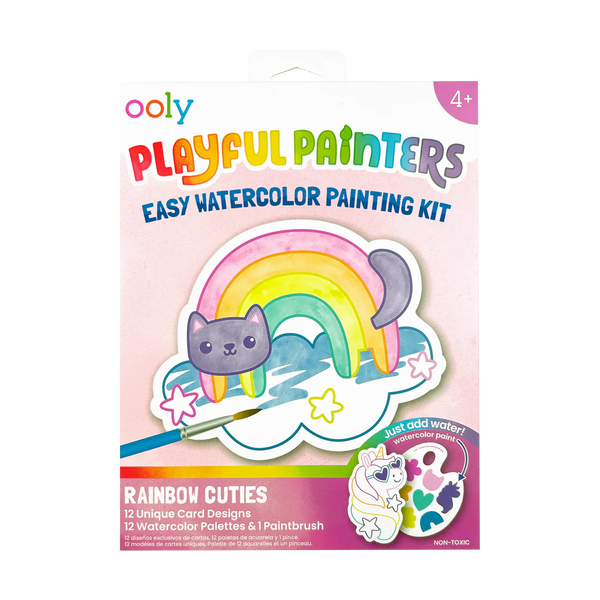 Playful Painters Easy Watercolor Painting Kit - Rainbow Cuties - 12 Cards 12 Palettes 1 Paintbrush from Anderson Parker