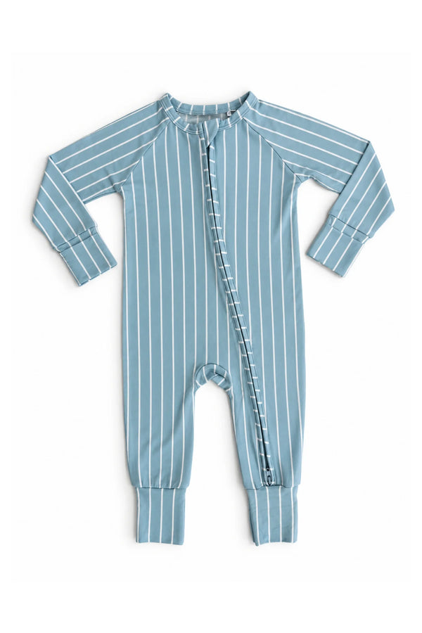 Powder Blue Stripe Zipper Romper from Anderson Parker