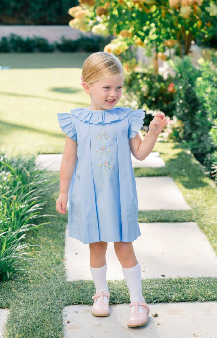 Pre-Order : Sid Scallop Pleat Dress - Blue from Anderson Parker