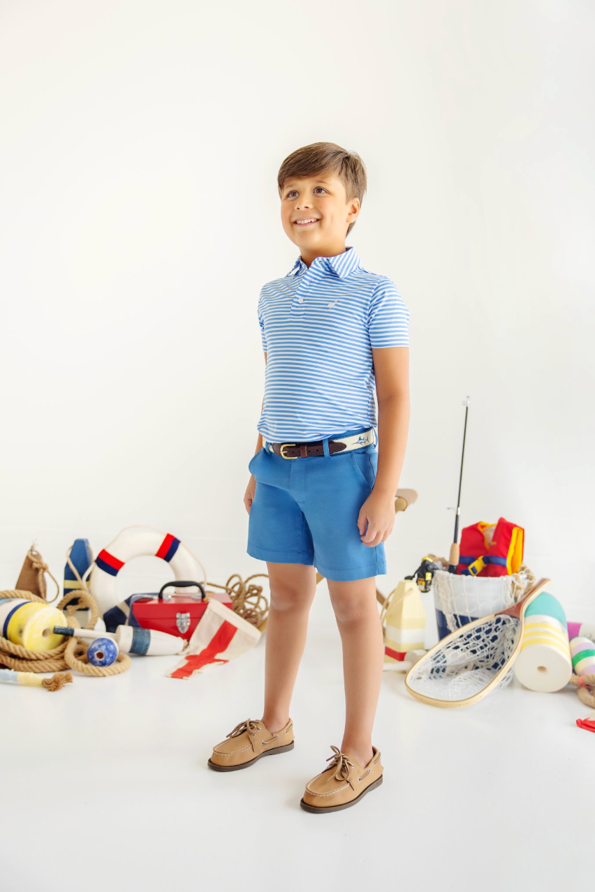 Prepletic Prim & Proper Polo - Sunrise Blvd Blue Stripe/Worth Ave White from Anderson Parker