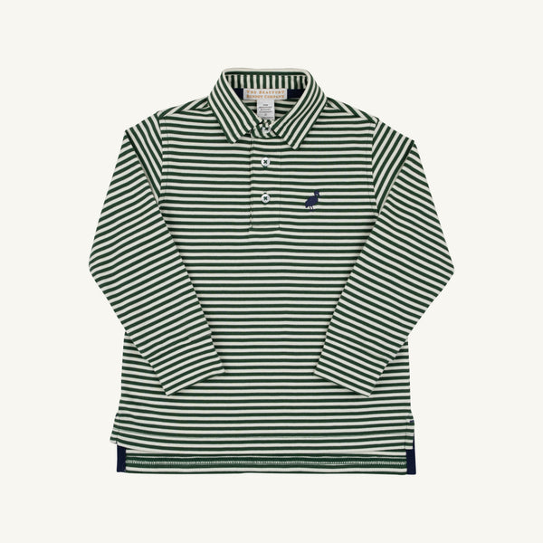 Prim And Proper Polo Ls - Pima - Grier Green Palmetto Pearl Stripe/Nantucket Navy from Anderson Parker