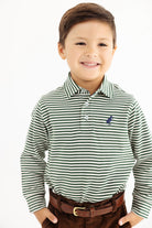 Prim And Proper Polo Ls - Pima - Grier Green Palmetto Pearl Stripe/Nantucket Navy from Anderson Parker