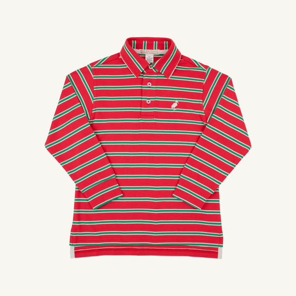 Prim And Proper Polo Ls - Pima - Richmond Red Kiawah Kelly Green and Palmetto Pearl Stripe/Palmetto Pearl from Anderson Parker