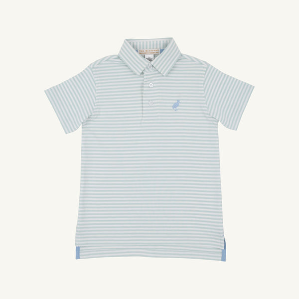 Prim And Proper Polo - Old Greenwich Green Stripe/Sarasota Sky from Anderson Parker