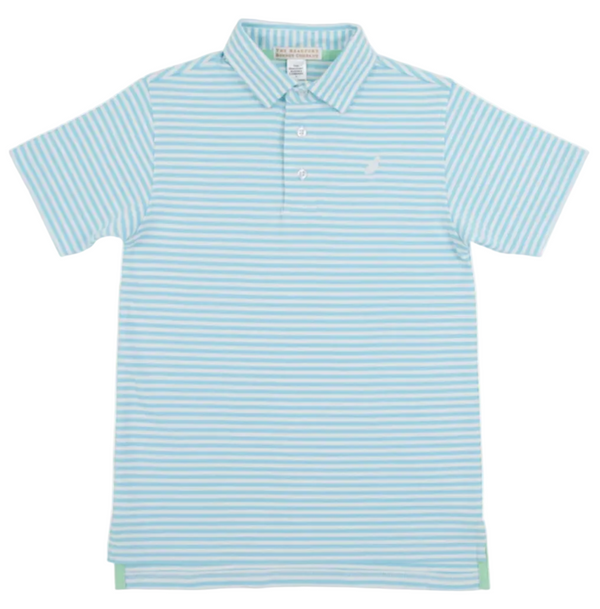 Prim & Proper Polo - Brookline Blue Stripe with Worth Avenue White Stork from Anderson Parker