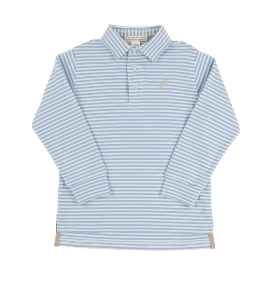 Prim & Proper Polo - Long Sleeve - Barrington Blue Stripe/Keeneland Khaki from Anderson Parker