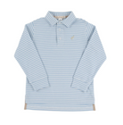 Prim & Proper Polo - Long Sleeve - Barrington Blue Stripe/Keeneland Khaki from Anderson Parker