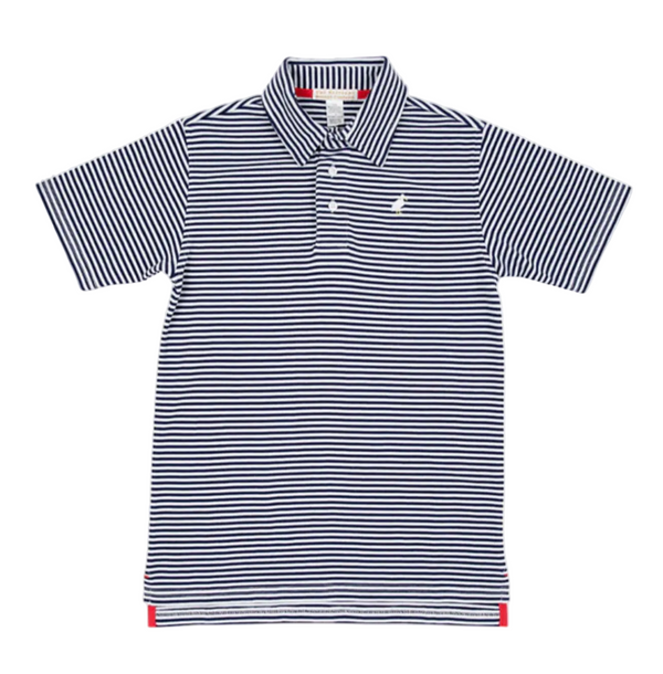 Prim & Proper Polo - Nantucket Navy Stripe with Multicolor Stork from Anderson Parker