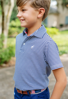 Prim & Proper Polo - Nantucket Navy Stripe with Multicolor Stork from Anderson Parker