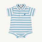 Prim and Proper Polo - Worth Ave White Belhaven Blue and Wood Boat Blue Stripe/Wood Boat Blue from Anderson Parker