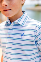 Prim and Proper Polo - Worth Ave White Belhaven Blue and Wood Boat Blue Stripe/Wood Boat Blue from Anderson Parker