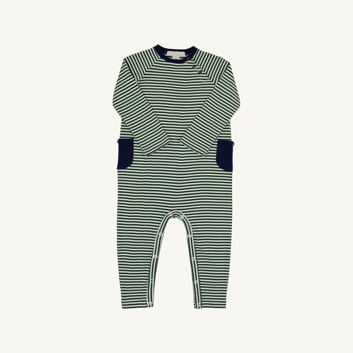 Rayburn Romper - Pima - Grier Green and Palmetto Pearl Stripe/Nantucket Navy from Anderson Parker