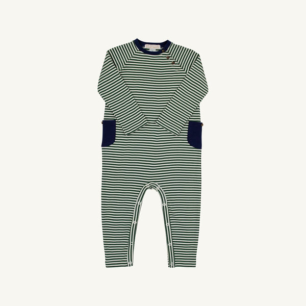 Rayburn Romper - Pima - Grier Green and Palmetto Pearl Stripe/Nantucket Navy from Anderson Parker