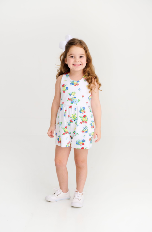 Reagan Romper - Pima - Biltmore Blooms (Buckhead Blue)/Richmond Red from Anderson Parker