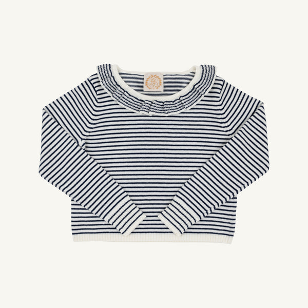 Reece Ruffle Sweater - Nantucket Navy and Palmetto Pearl Stripe from Anderson Parker