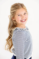 Reece Ruffle Sweater - Nantucket Navy and Palmetto Pearl Stripe from Anderson Parker