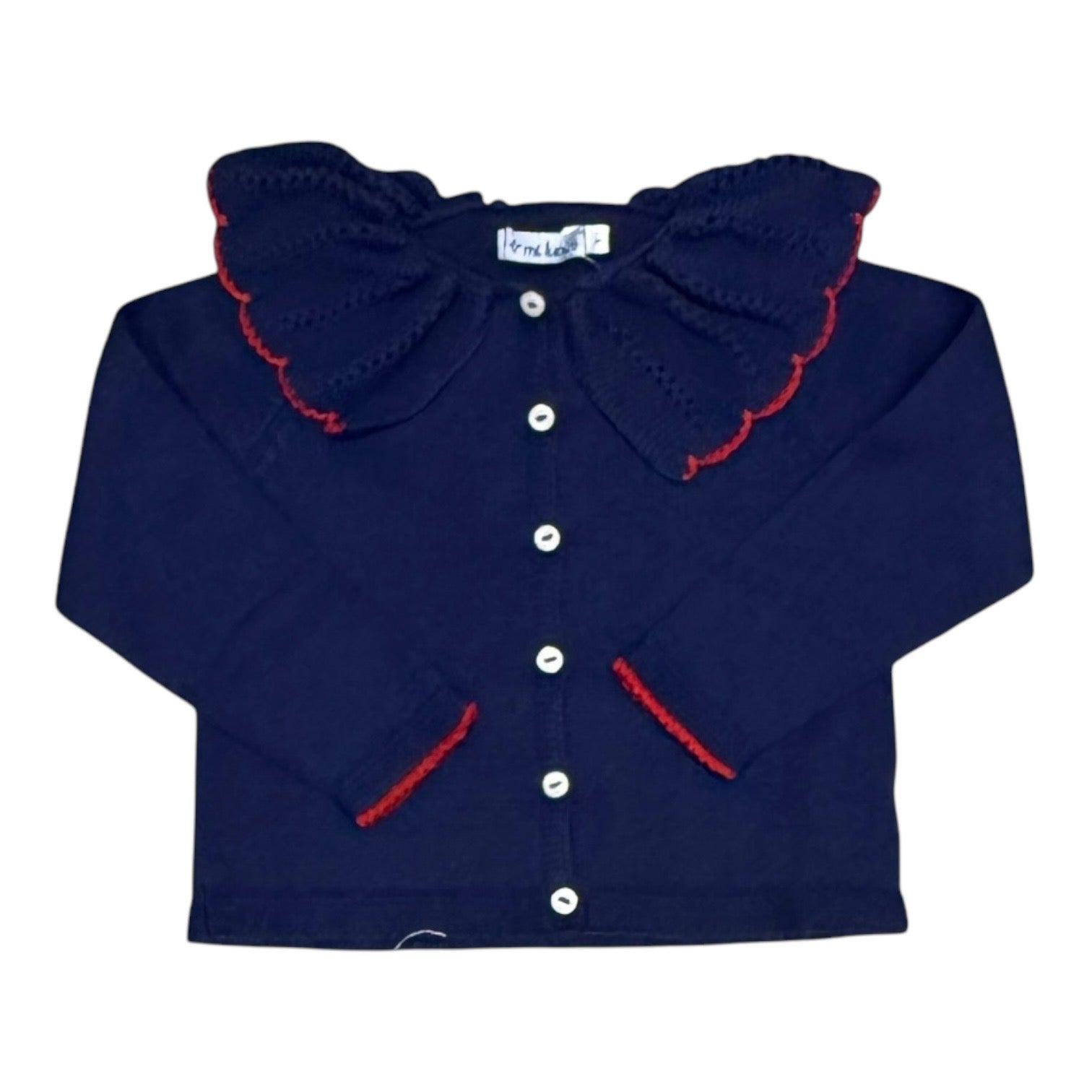 Ruffle Collar Cardigan - Navy & Red from Anderson Parker