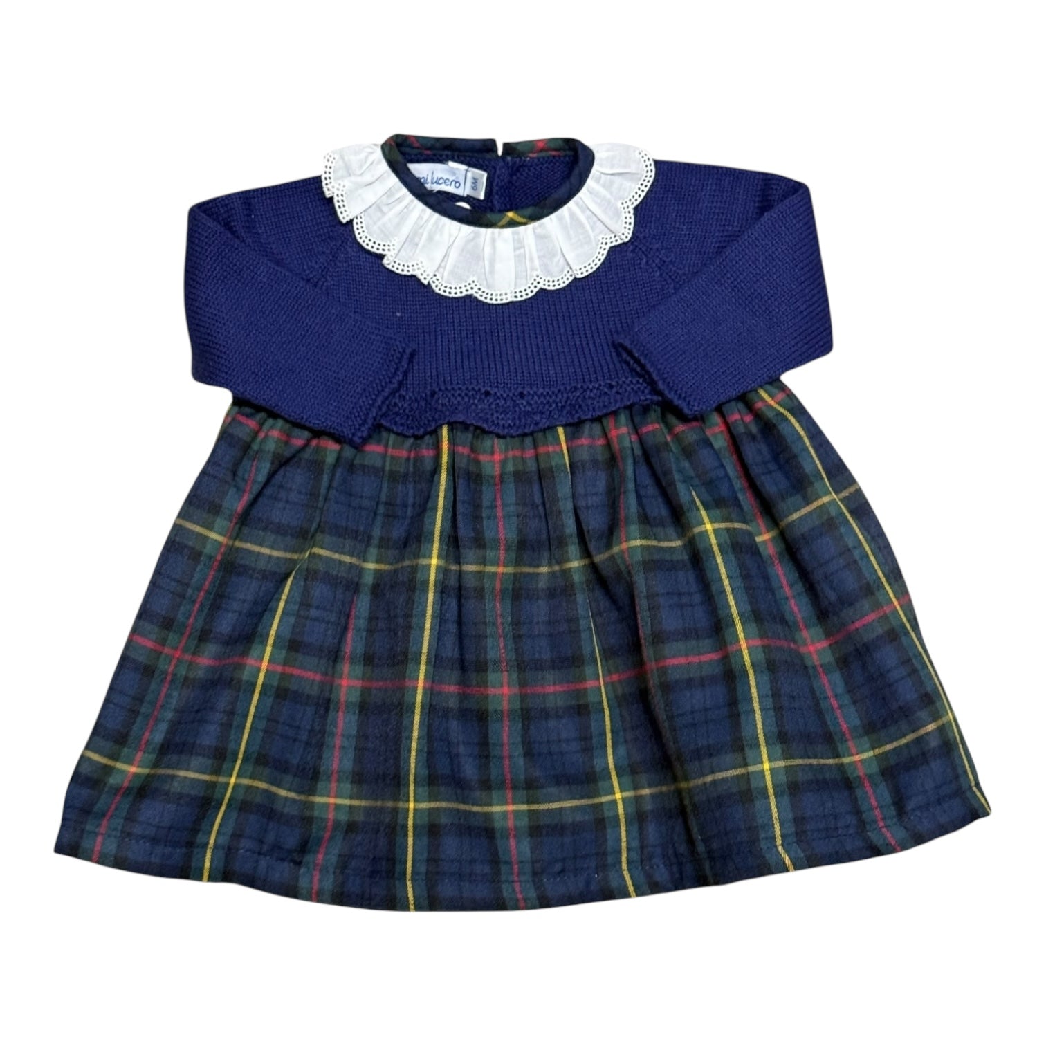 Ruffle Collar Plaid Dress - Navy & Plaid from Anderson Parker