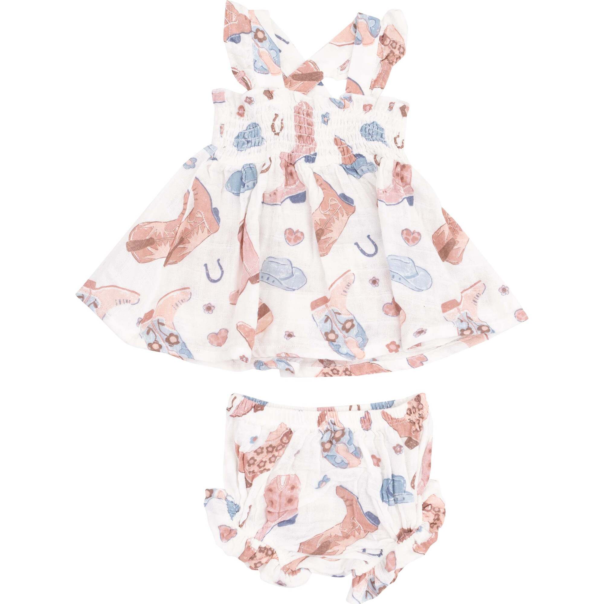 Ruffle Strap Smocked Top and Diaper Cover, Cowboy Boots Pink - Anderson Parker