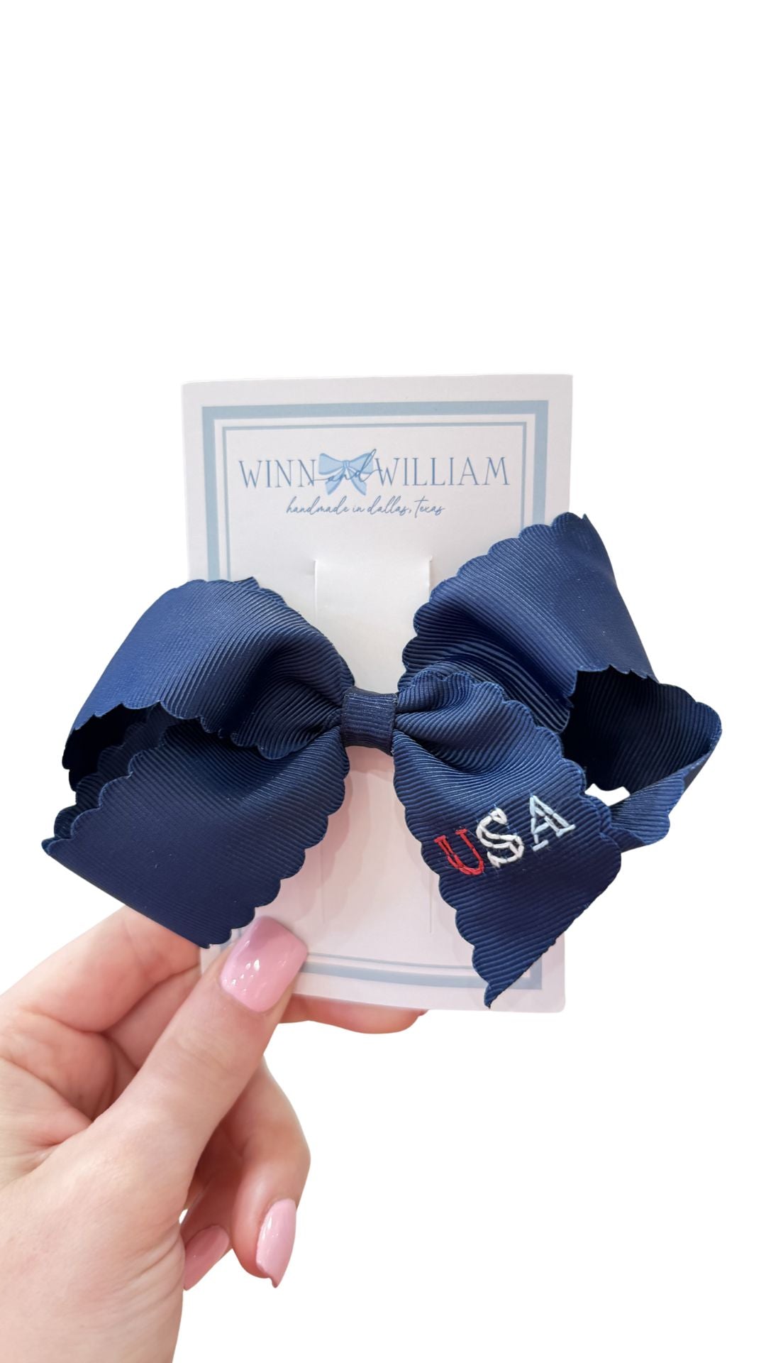 Scallop Via Clip Bow - Navy USA from Anderson Parker