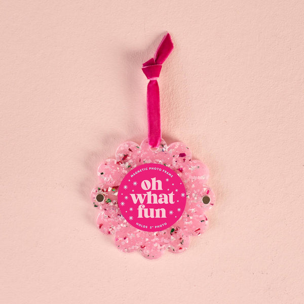 Scalloped Round Picture Frame Ornament-Confetti Pink from Anderson Parker