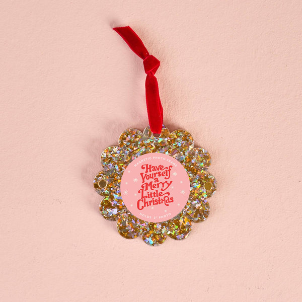 Scalloped Round Picture Frame Ornament-Gold Glitter from Anderson Parker