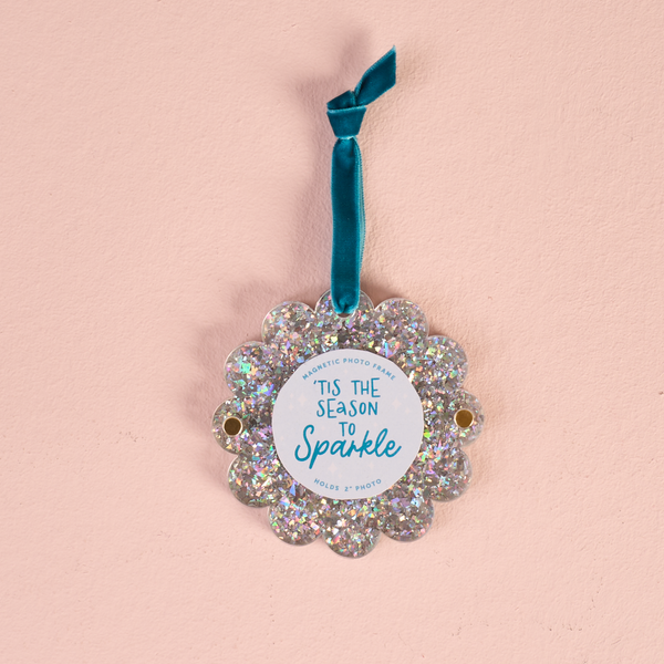 Scalloped Round Picture Frame Ornament-Silver Glitter from Anderson Parker