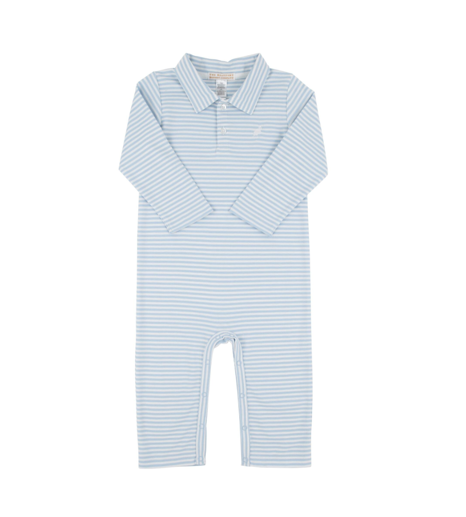 Sir Proper`s Romper - Long Sleeve - Beale Street Blue Stripe/Worth Ave White from Anderson Parker