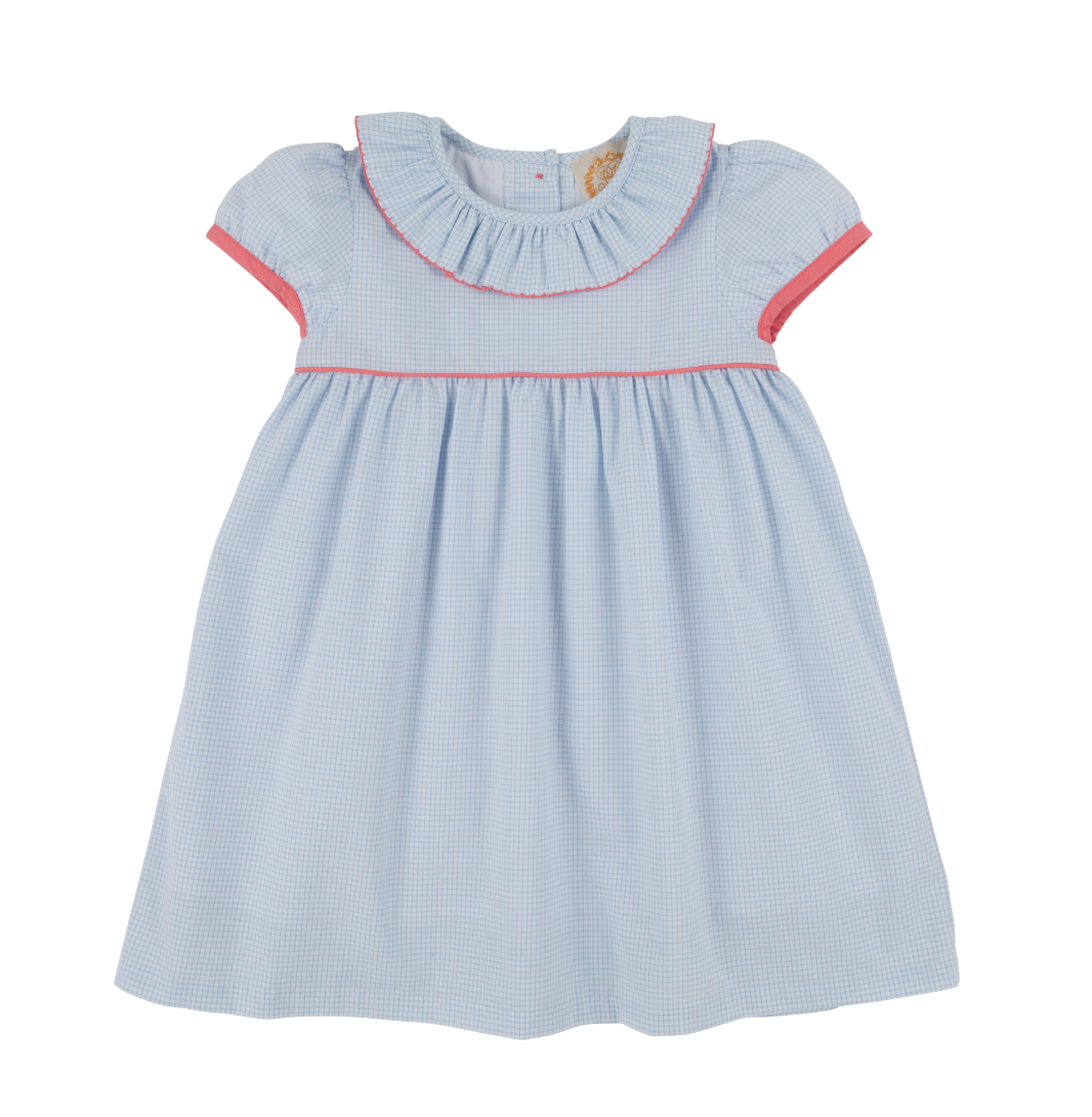 Ramona Ruffle Dress - Barrington Blue Mini Windowpane/Parrot Cay Coral from Anderson Parker