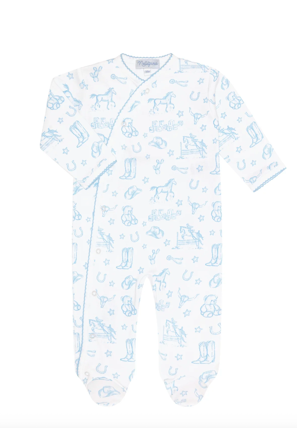 Blue Lone Star Toile Print Crossover Footie from Anderson Parker