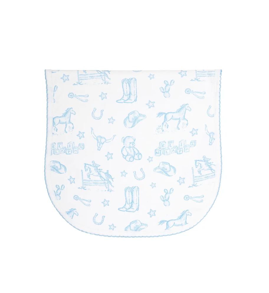 Blue Lone Star Toile Bib & Burp Cloth Set from Anderson Parker