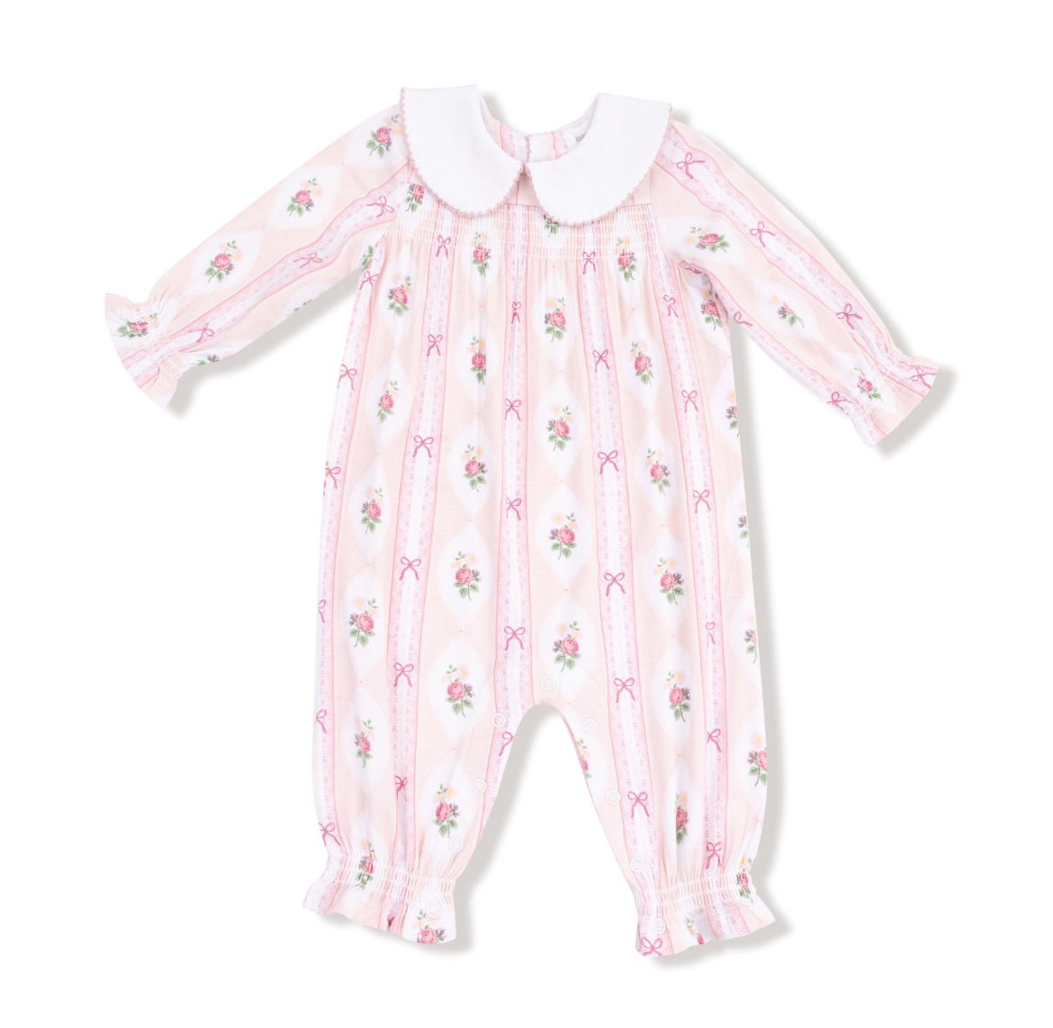 Ogee Lace Floral - Smocked Long Sleeve Romper W/ Peter Pan Collar from Anderson Parker